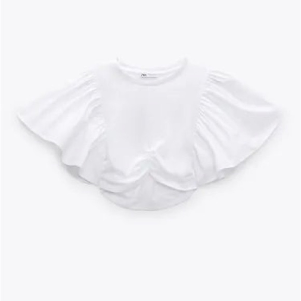 Zara White Ruffle Flutter Sleeve Crop Top